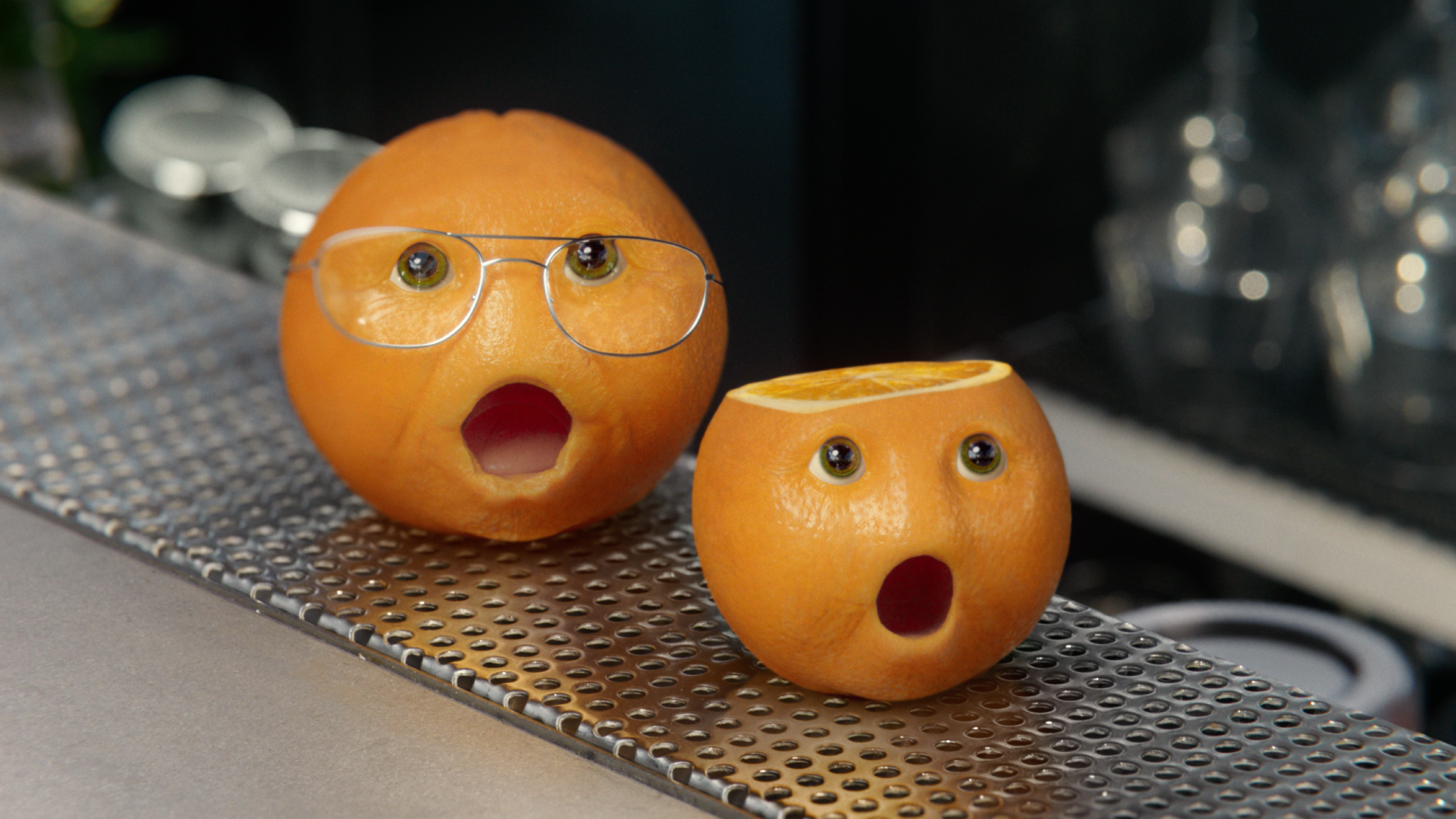 Two Oranges with shocked faces
